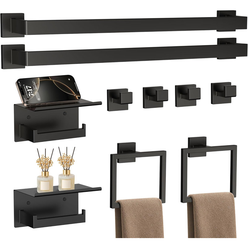 Ensemble de 10 accessoires de quincaillerie de salle de bain noir mat 23,6 pouces