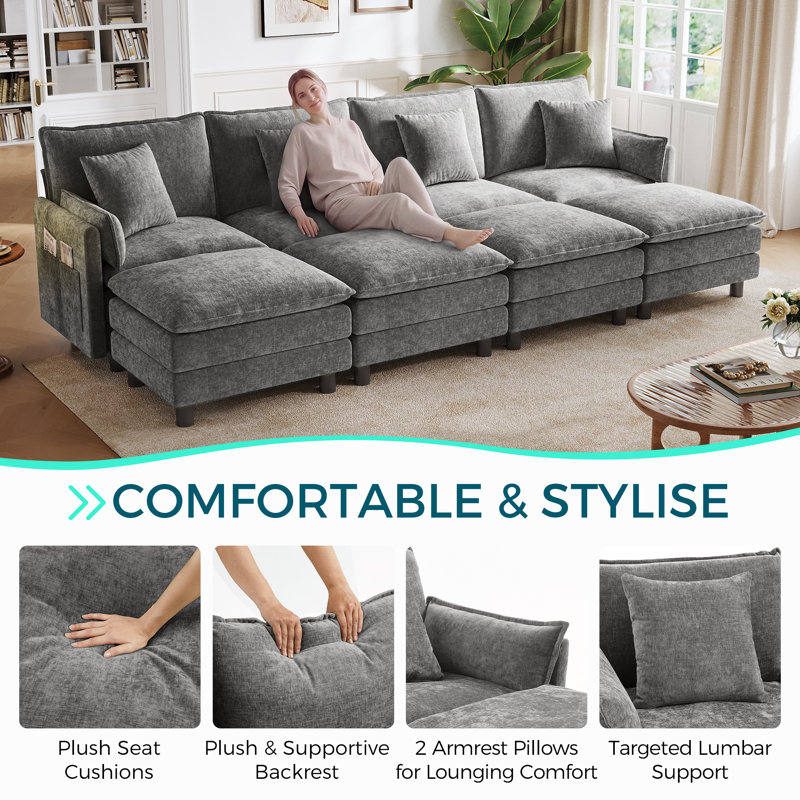 Canapé d'angle Arale Comfy Cloud avec pouf, Gris