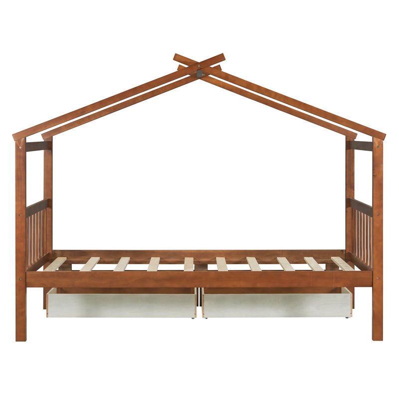 Pittston 2-Drawer Standard Bed Wooden House Bed, Twin, Dark Walnut