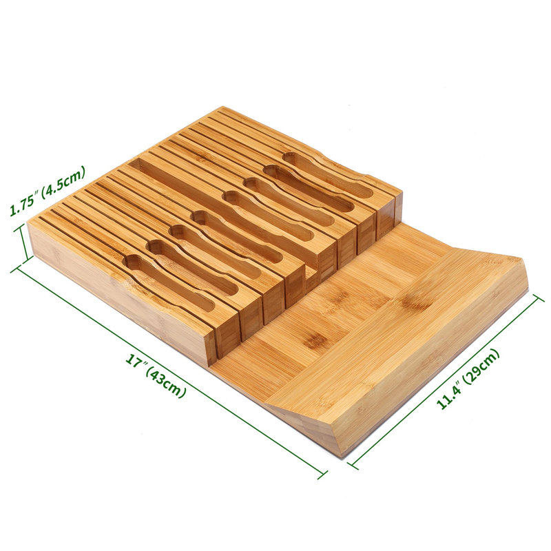 Porte-couteaux intégré dans le tiroir, porte-couteaux en bambou, rangement pour 16 couteaux de cuisine et une fente pour votre affûteur (sans couteaux)
