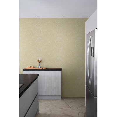  Papier peint à motif damassé avoine et amande Woodcroft Designs