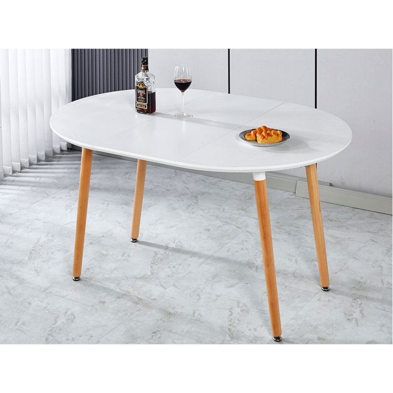 Table extensible, table à manger, table de bureau, table basse, pieds en bois, Naturel, Blanc mat