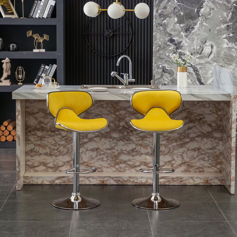 Tabouret de bar pivotant rembourré en velours, ensemble de 2