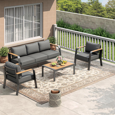 5-Piece Outdoor Aluminum Patio Set with Coffee Table, Deep-Seat Cushions, Weatherproof Gray Frame – Ideal for Deck, Balcony, Poolside