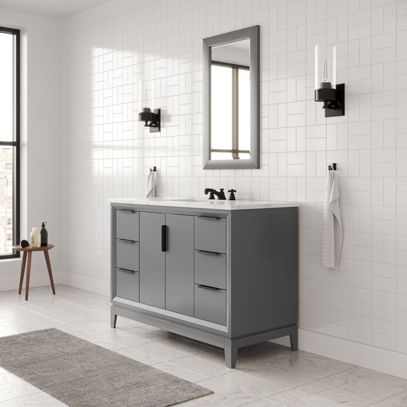 Elizabeth 48" Single Bathroom Vanity Set with Mirror, Matte Black, Cashmere Gray