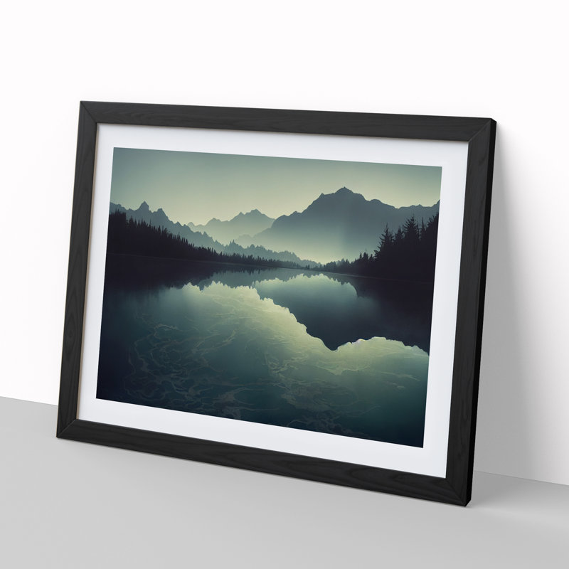 Mountain Lake Reflection Vol.7 - Framed Print, 46cm H x 64cm W x 2cm D, Black Framed