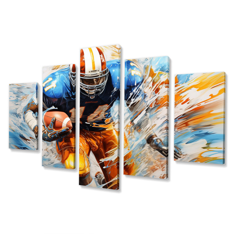 Football Rhythmic Momentum I - Sports Canvas Art Print - 5 Panels