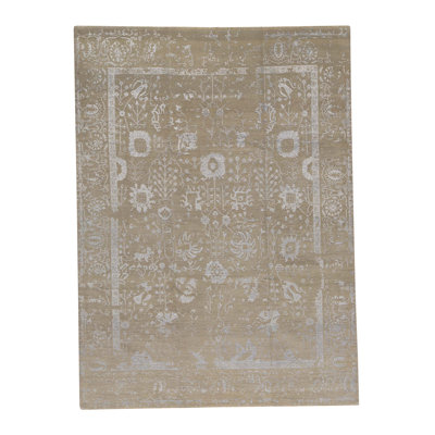 Tapis bleu clair / brun unique de 8 pi 11 po x 12 pi 1 po