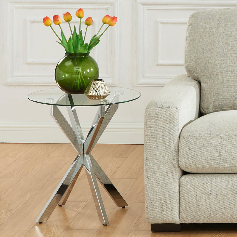 Jaona Glass Top End Table, Silver