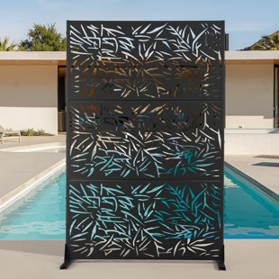 Metal Privacy Screen with Stand, Weather Resistant Outdoor Privacy Screen, Freestanding Outdoor Privacy Fence for Patio, Balcony or Deck - Bamboo Leaf