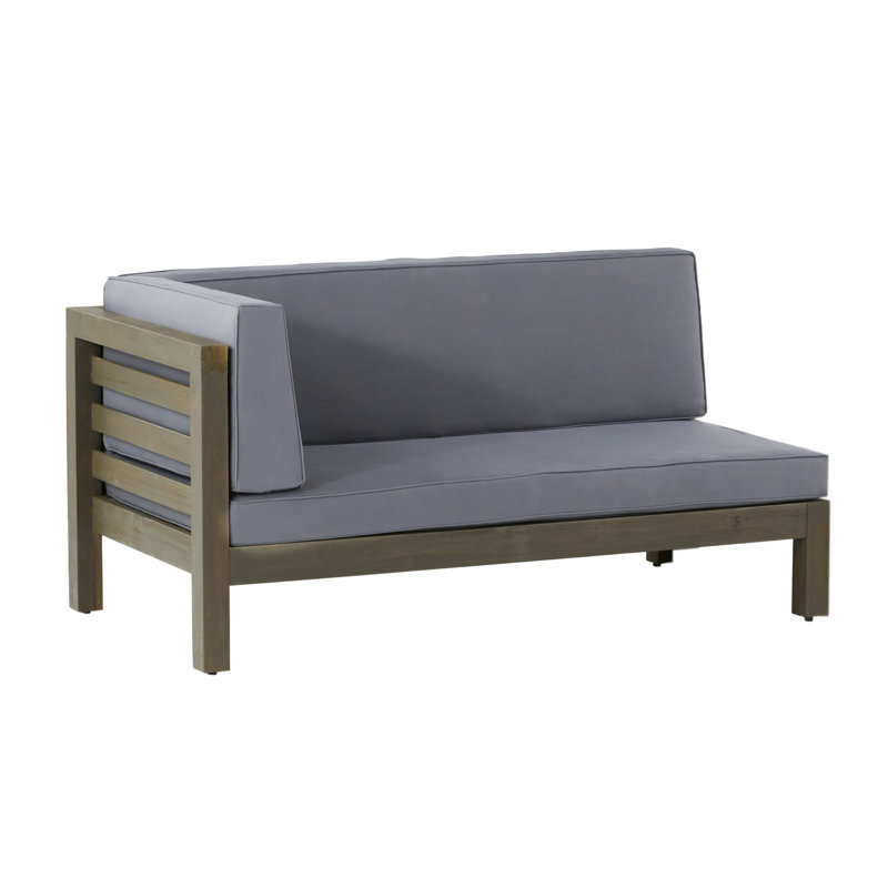 Left Corner Bench & Coffee Table Set - Acacia Wood, Slat Design, Water-resistant Cushions, Gray