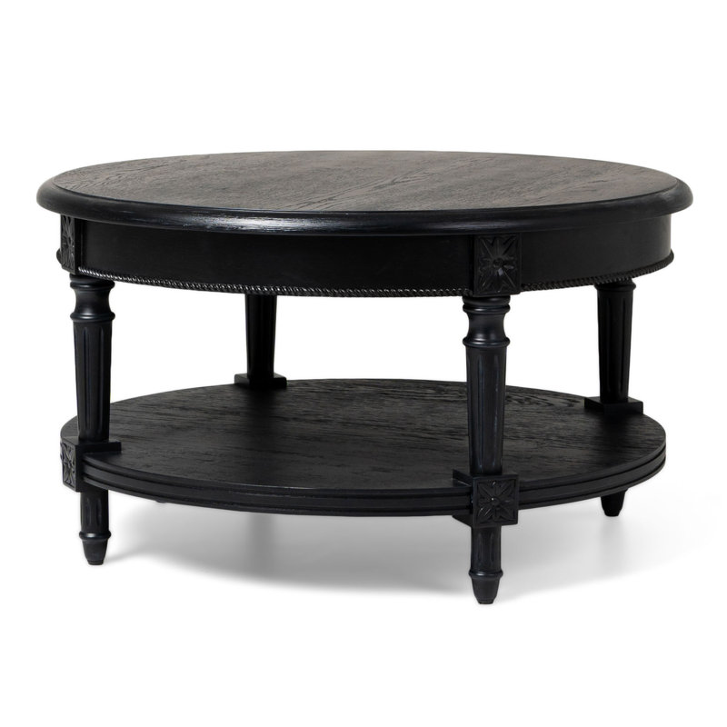 Maven Lane Pullman Traditional Round Wooden Coffee Table In Antiqued Black Finish, Antiqued Black