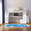Lit mezzanine double compact avec bureau intégré, tablettes et 2 tiroirs de rangement - blanc et naturel-34984461