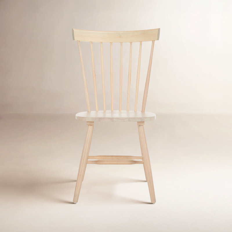 Chaise d'appoint à dossier Windsor en bois massif Matanna, Blanc délavé