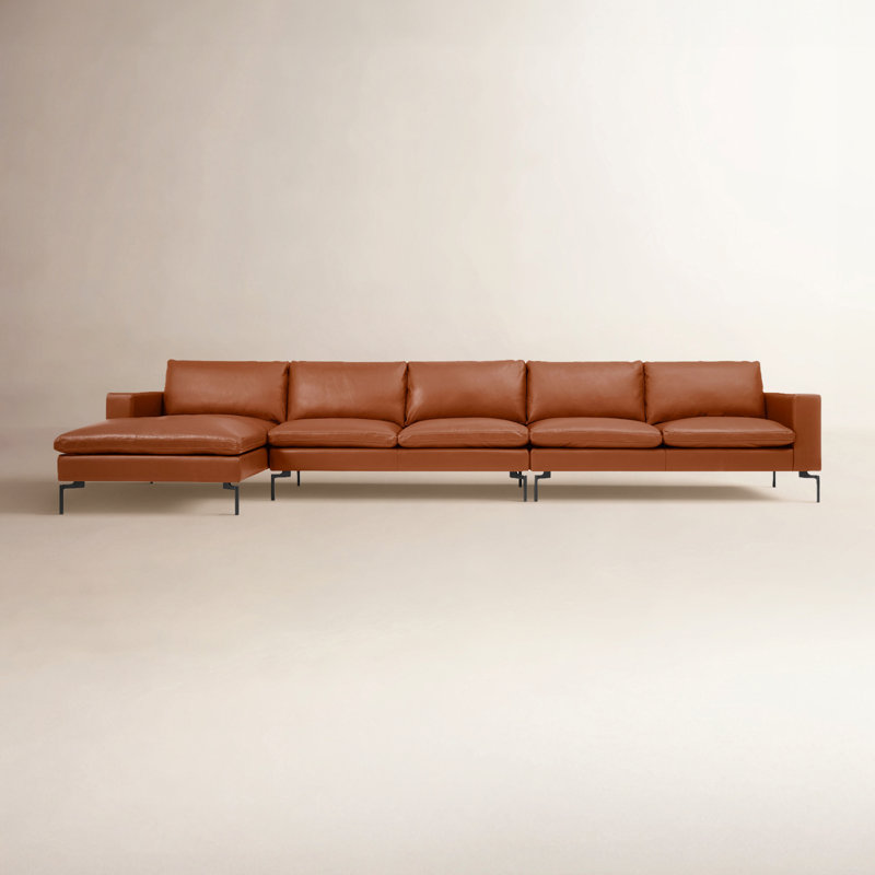 New Standard Chaise Sectional, Left Hand Facing, Toffee Leather