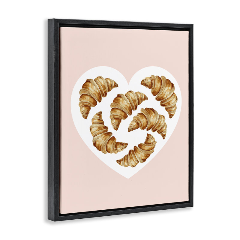 Croissants du matin dans un cadre flottant en forme de cœur, design par Lil 'Rue, Cadre flottant noir de jais