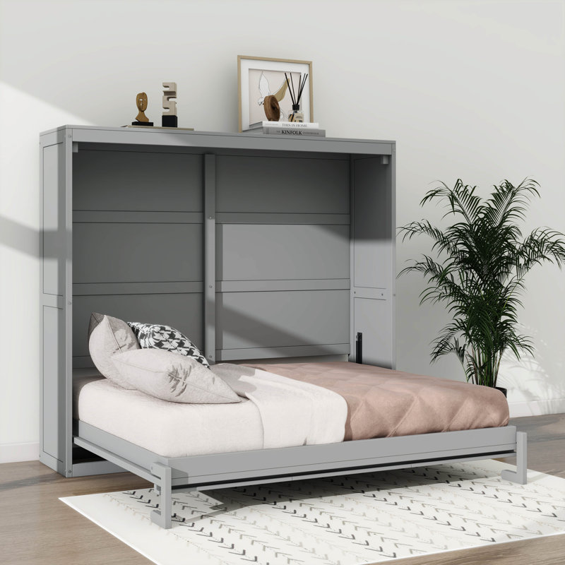 Grand lit escamotable avec armoires intégrées, Gris