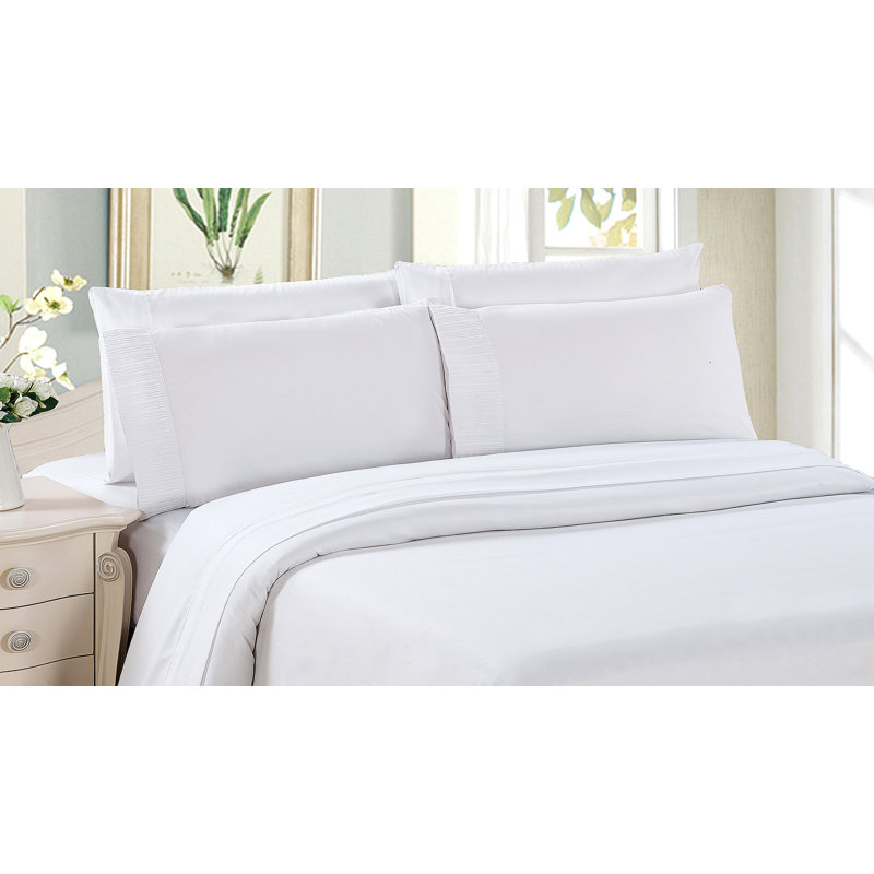 Ensemble de housse de couette avec 2 taies d'oreiller en rayonne de bambou toutes saisons 3 pièces Marina, Blanc