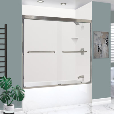 Transolid 60-in x 30-in x 92-in 6-Piece Glue-on Expressions Shower/Tub Kit with Door and Accessories, White/Brushed Stainless Steel