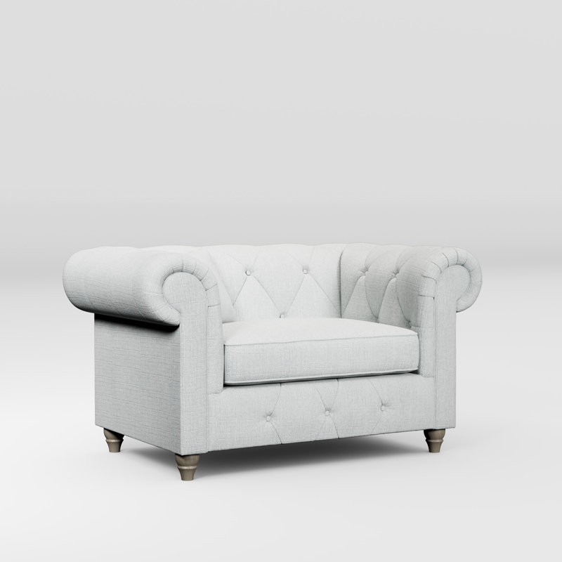 Ellrich Upholstered Chair And A Half, Light Blue, Washed Oak