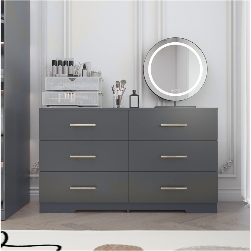 Grande commode 6 tiroirs avec poignée dorée, Noir