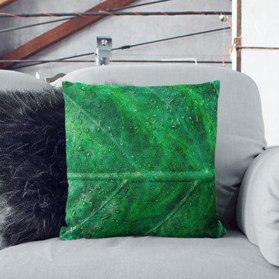 Green Leaf Pattern Square Throw Cushion