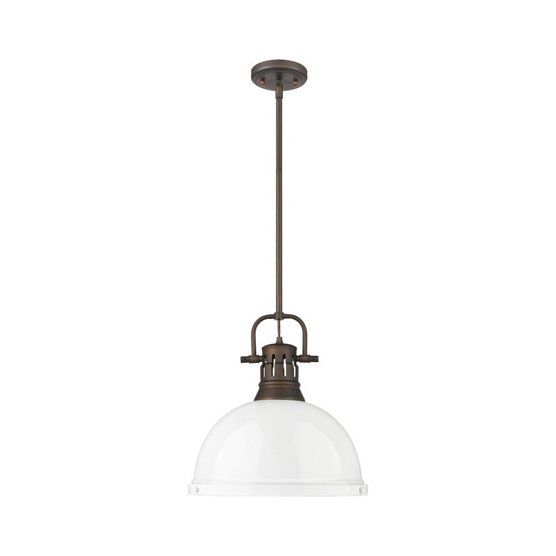 Luminaire suspendu 1 lumière avec tige Bryceton, Bronze huilé, Blanc