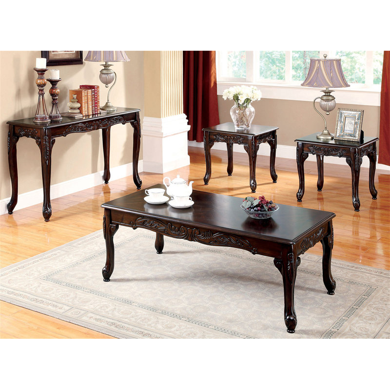 Table basse 3 pièces avec pieds en cabriole de style cerisier foncé de style traditionnel et table basse 1X