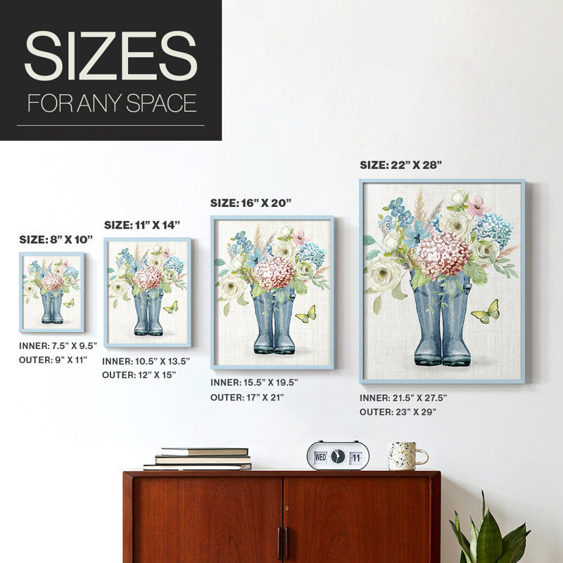 Reproduction encadrée de bottes de jardin - bois massif, Bleu, H 10 po x l 8 po