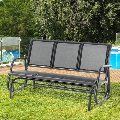 Banc de balancelle pour 3 personnes, balancelle avec 3 sièges, tissu en filet respirant, structure en métal, noir