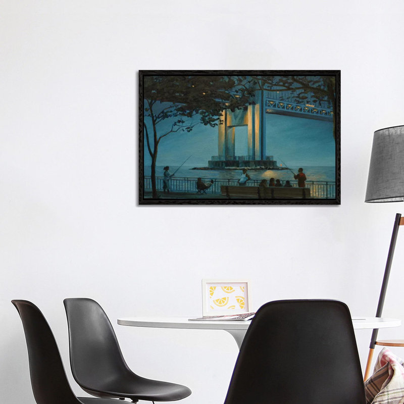 Verrazano Bridge At Dusk by Nick Savides - Painting on Canvas, 101.6 cm H x 66.04 cm W, Black Framed