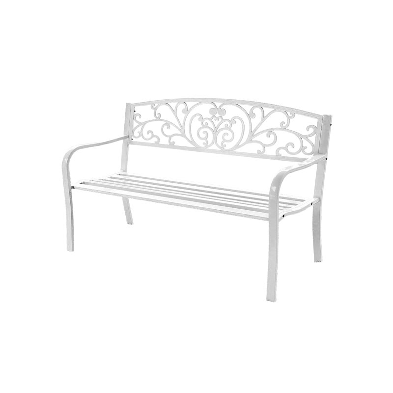  Carennac Scroll Backrest Iron Garden Bench, White