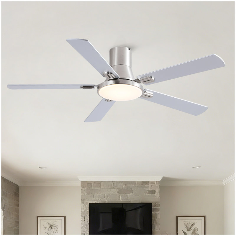 Ventilateur de plafond encastré en nickel brossé 52 pouces avec lumière et télécommande Mordern