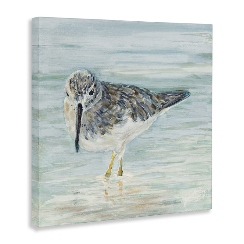 Bécasseau nautique, eau de plage peu profonde, oiseau traditionnel, impression sur bois, H 30 po x l 30 po