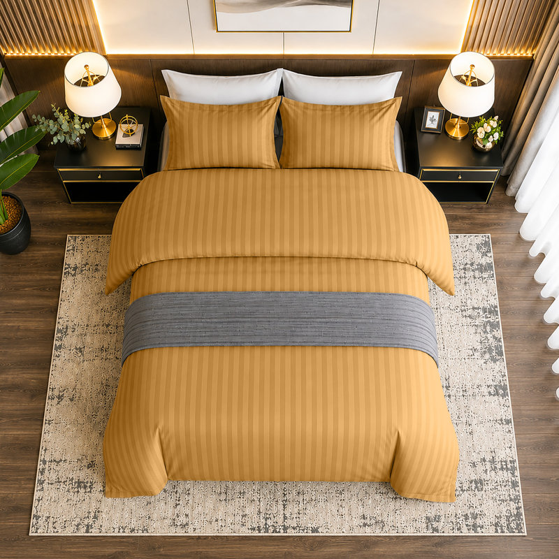 Haffa Microfiber Striped Duvet Cover Set with Pillowcases, Single Duvet Cover + 1 Standard Pillowcase, Ochre