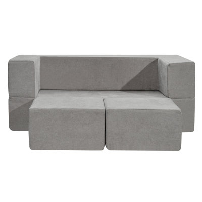 Canapé pour enfants, canapé de jeu modulaire pour enfants 4 pièces, canapé-lit pour tout-petit, mobilier de salle de jeu avec siège pour enfants, canapé modulaire pour enfant avec housse amovible pour enfants filles et garçons, gris
