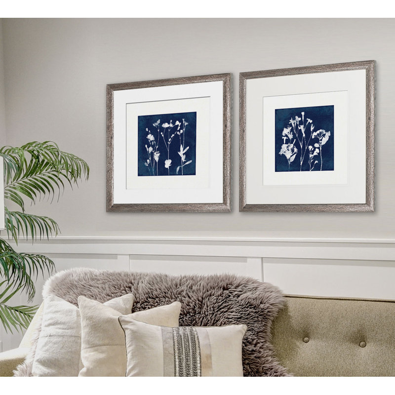 Cyanotype botanique i, ensemble de 2 reproductions encadrées, Cadre brun