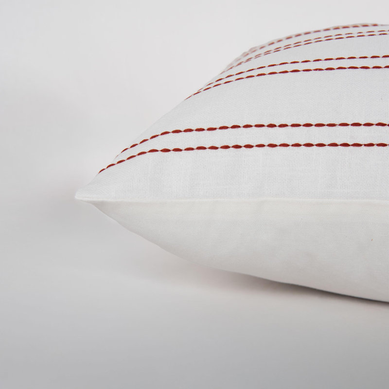 100% Cotton Filled Throw Pillow, Polyester, White/Red Striped