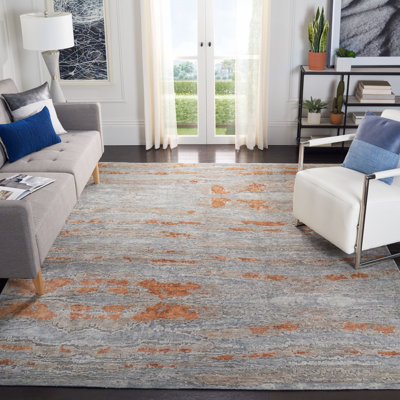 Abstract Hand Knotted Grey/Orange Area Rug