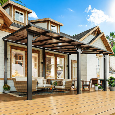 16 Ft. W x 10 Ft. D Outdoor Metal Pergola with Sloped Roof Patio Gazebo for Backyard, Deck