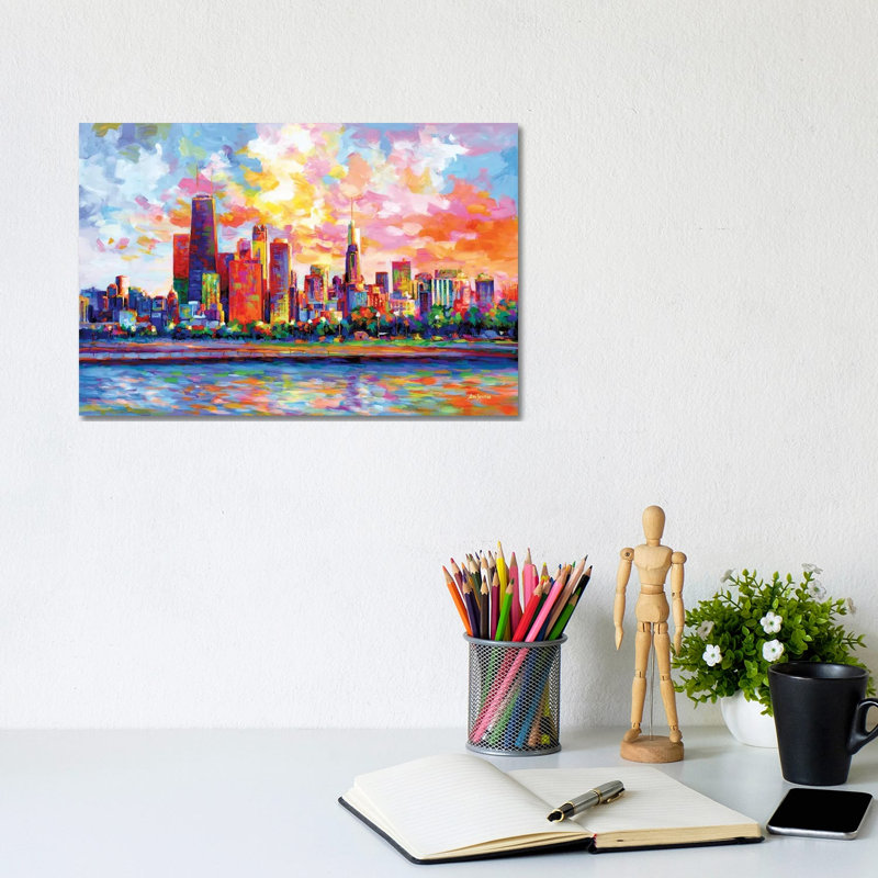Chicago Skyline by Leon Devenice iCanvas, 8" H x 12" W x 0.75" D, Wrapped Canvas