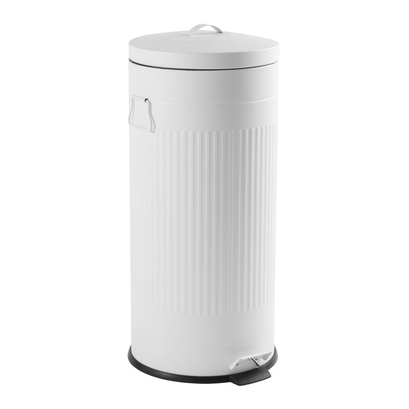 Poubelle à pédale Theo Retro 8 gallons avec couvercle à fermeture en douceur et mini poubelle GRATUITE, coton blanc