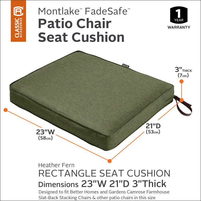 Pina Outdoor Dining Chair Seat Cushion, Heather Fern Green, 3" H x 23" W x 21" D