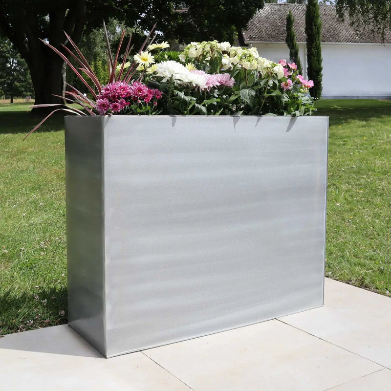 Reny Galvanised Zinc Trough Planter, Silver, 80cm H x 100cm W x 80cm D
