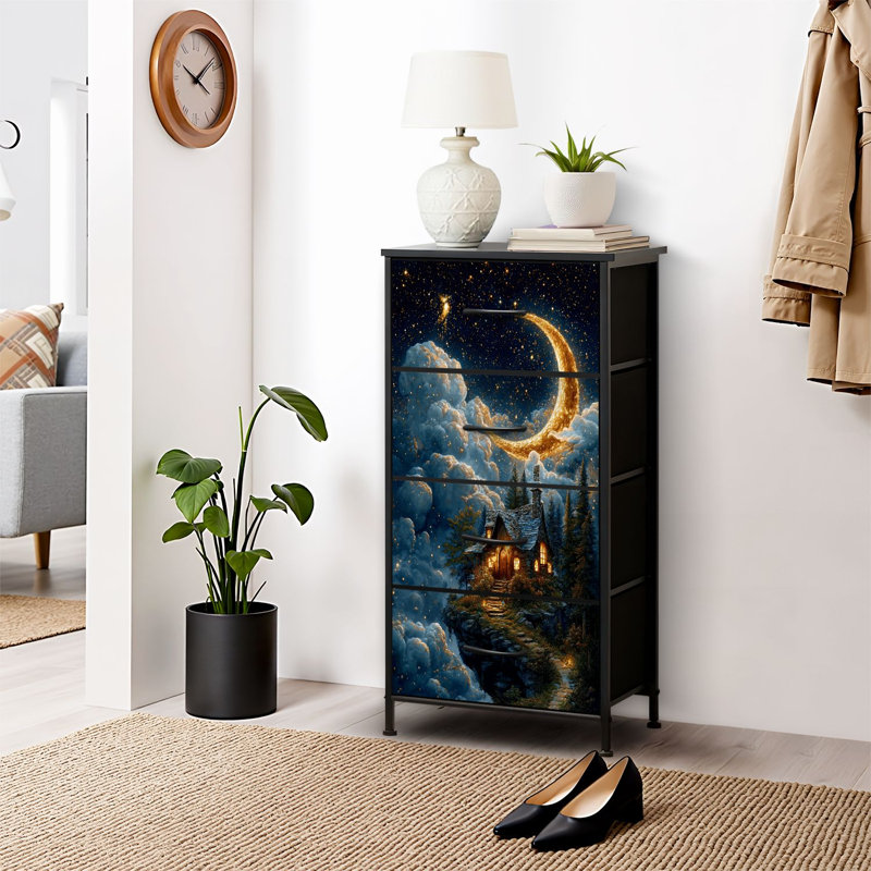 4 Drawer Dresser for Bedroom, Narrow Chest of Drawers, Wooden Top and Study Iron Frame 18"x37.5"-(WxH)
