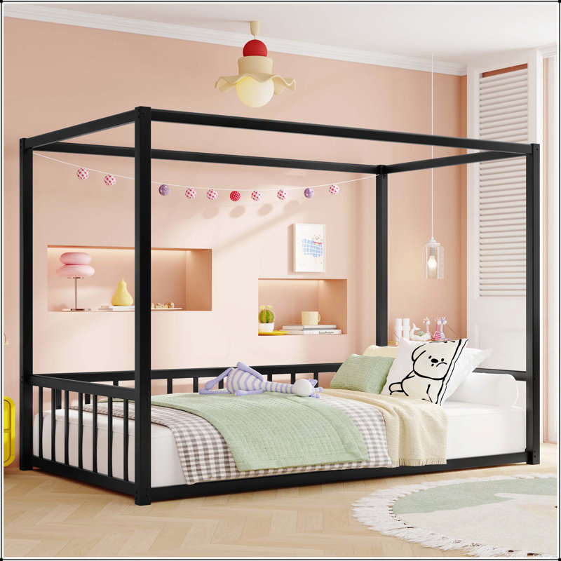 Sturdy Iron Bed with Protective Rails and Versatile Design, Twin
