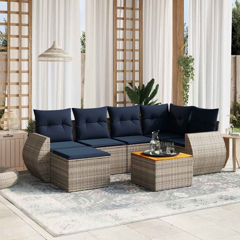  7 Piece Patio Sofa Set With Cushions Grey Poly Rattan