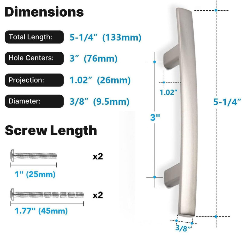 Brushed Nickel Modern Cabinet Bar Handles with Mounting Hardware