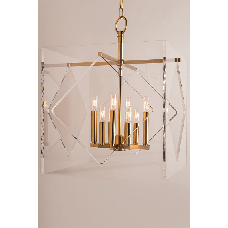 Travis 8 - Light Lantern Pendant, Aged Brass, 21.5" H x 16" W x 16" D