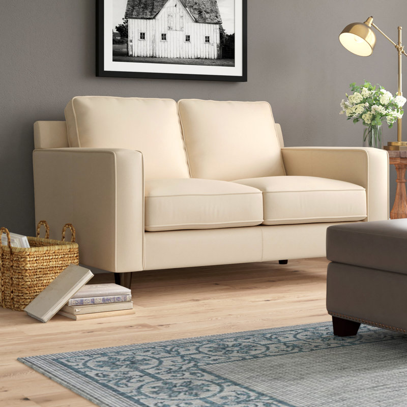 Nalston Upholstered 59'' Loveseat, Cream Genuine Leather
